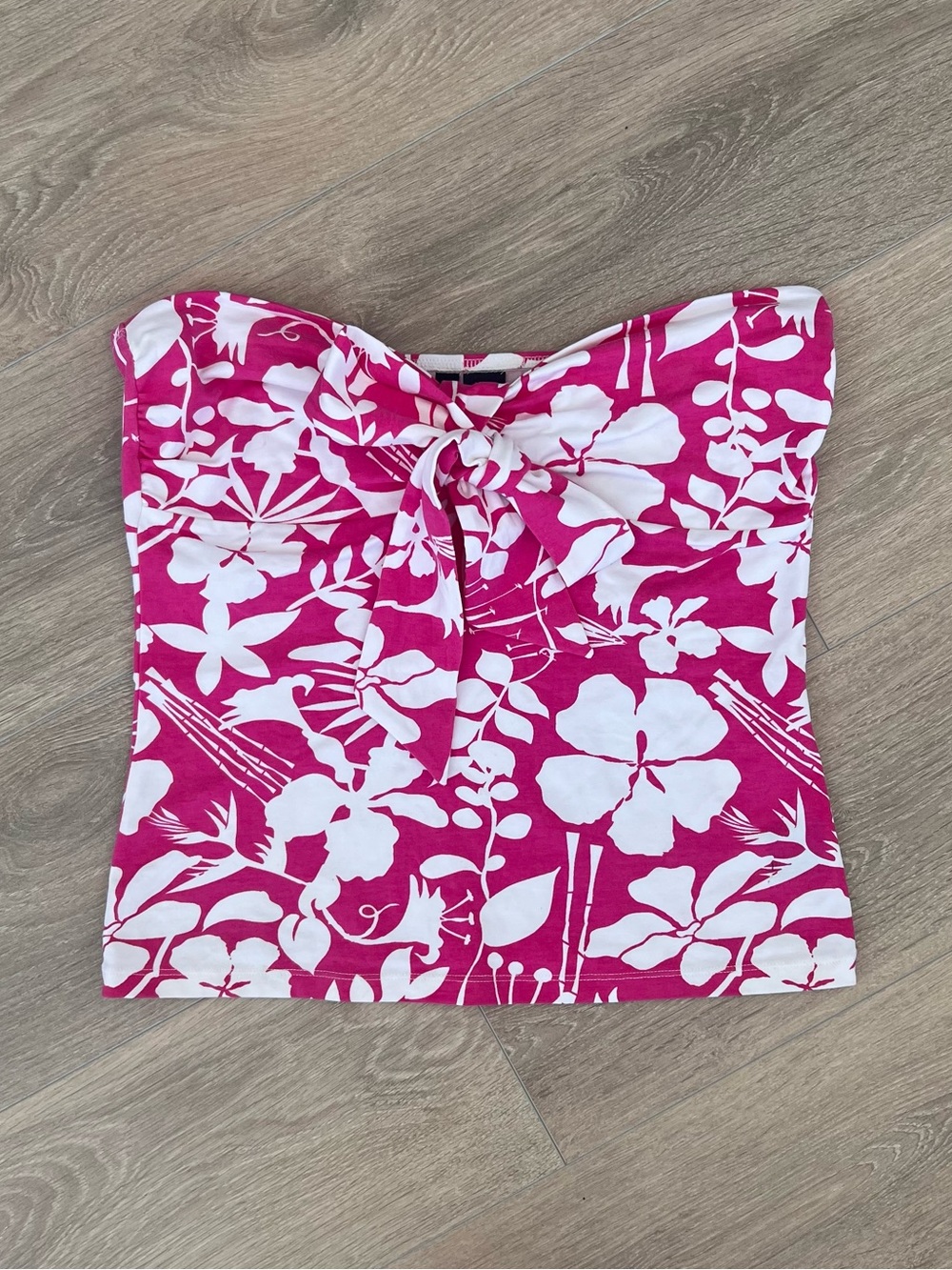 Y2K Mixit Pink and White Floral Strapless Tie-Front Camisole